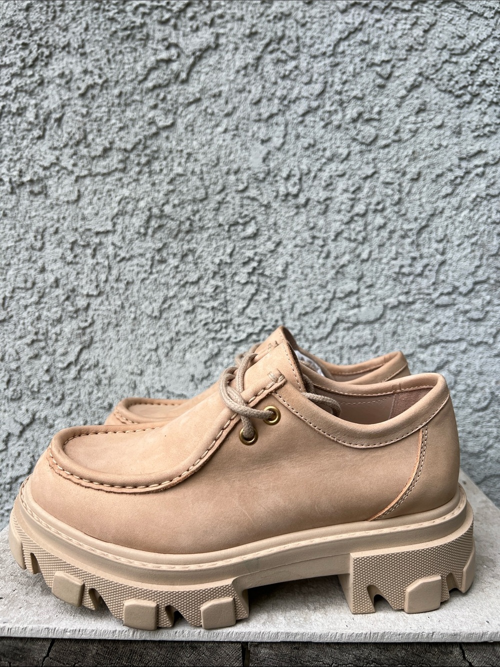 Sam Edelman Danice Blush Nubuck Chunky Lug Sole Leather Loafers in Nude Beige